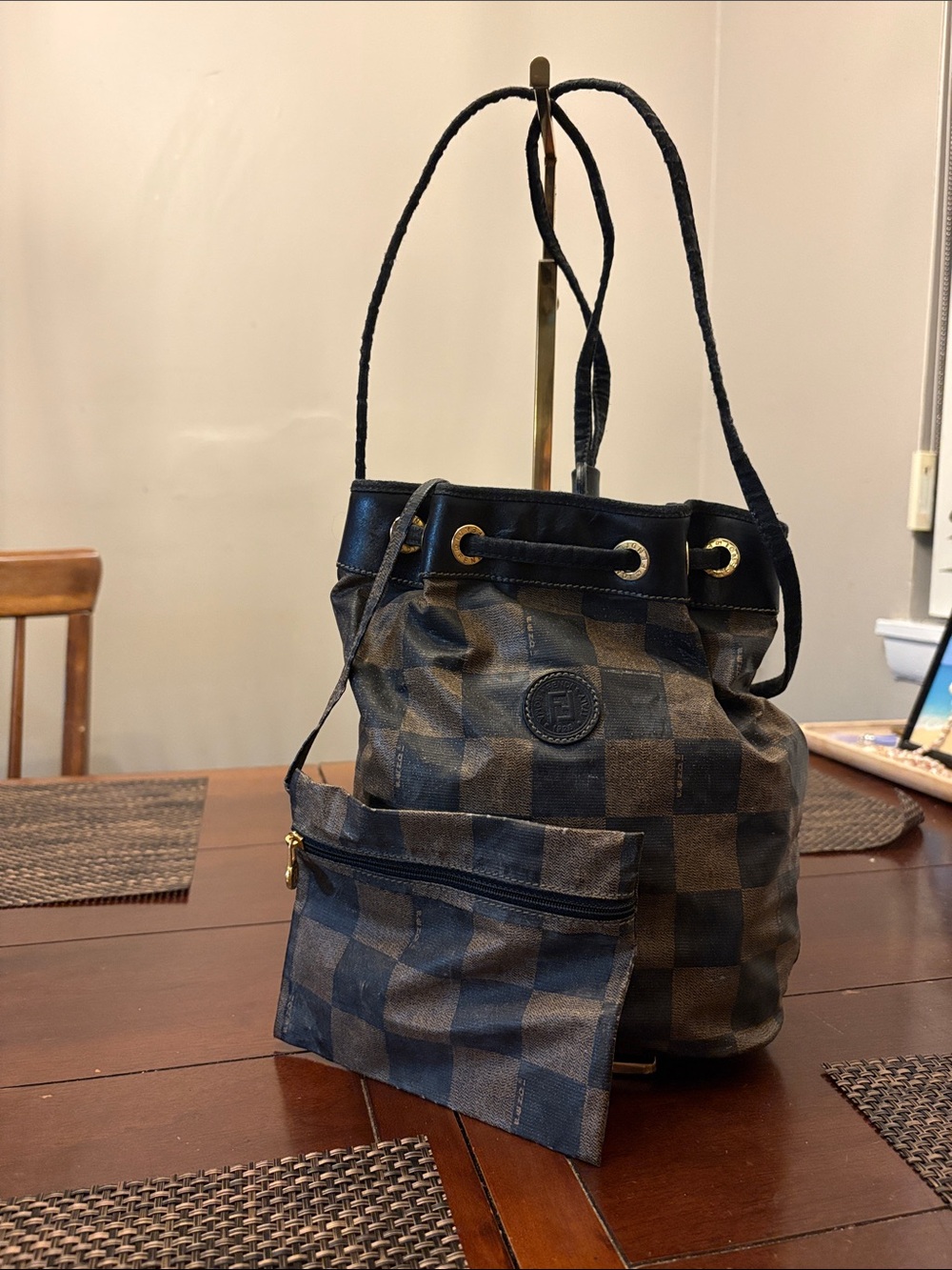 Fendi Vintage sling bag/ back pack with the matching pouch with gold hardware